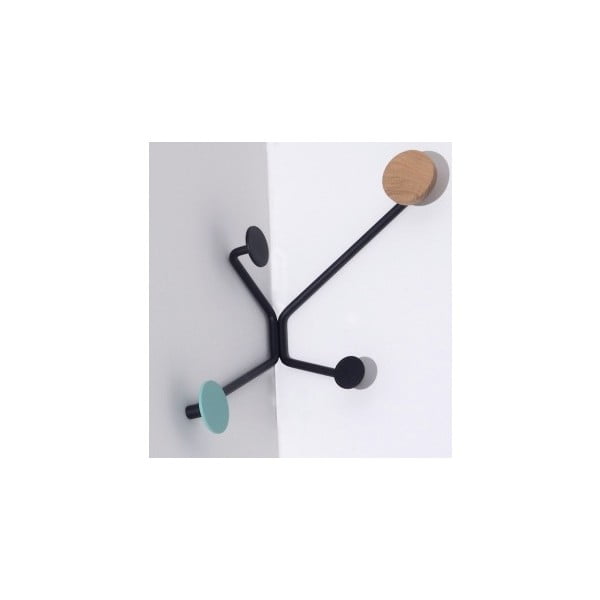 Czarny narożny wieszak ścienny z miętowym elementem Gazzda Hook-image-3