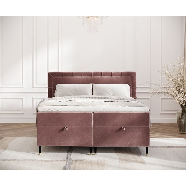 Różowe łóżko boxspring ze schowkiem 160x200 cm Voyage – Maison de Rêve-image-4