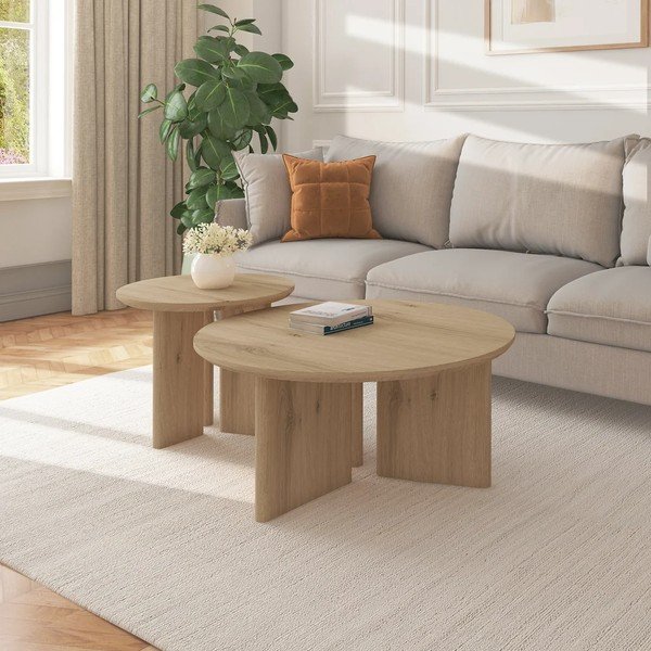 Okrągły stolik z blatem w dekorze dębu w naturalnym kolorze ø 80 cm Chatham – Støraa-image-1