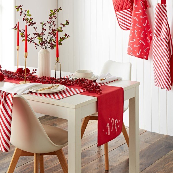 Bawełniany bieżnik ze świątecznym motywem 32x220 cm Candy Cane – Catherine Lansfield-image-1