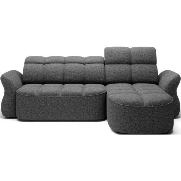 Ciemnoszary aksamitny rozkładany/ze schowkiem narożnik (prawostronny/z szezlongiem) Beneth – ELTAP