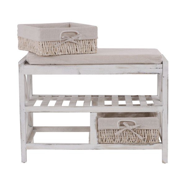 Biała ławka z miejscem na buty Mendler Shabby-image-3