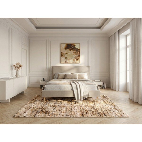 Beżowe tapicerowane łóżko dwuosobowe ze stelażem 160x200 cm Sary – Bobochic Paris-image-1