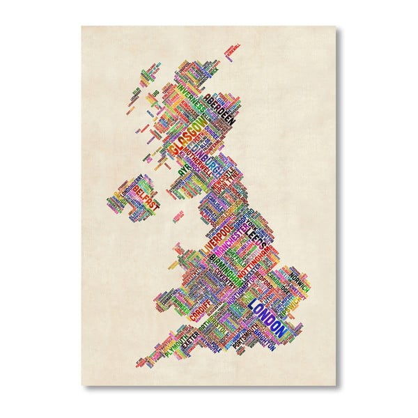 Plakat z kolorową mapą Wielkiej Brytanii Americanflat Town, 60x42 cm