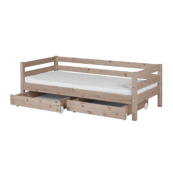 Brązowe łóżko dziecięce z drewna sosnowego z 2 szufladami Flexa Classic, 90x200 cm