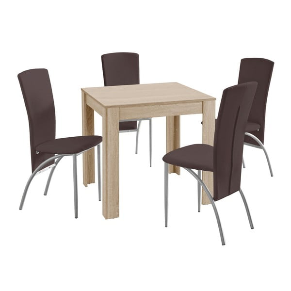 Komplet stołu i 4 ciemnobrązowych krzeseł Støraa Lori Nevada Duro Oak Brown