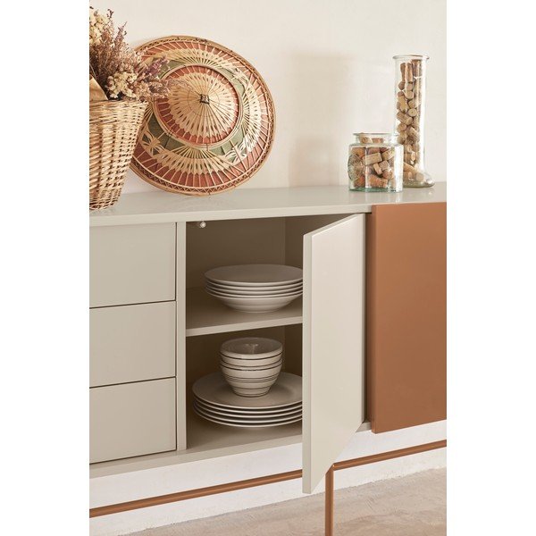 Ceglasto-beżowa niska komoda z drzwiami przesuwnymi 180x91 cm Nube – Teulat-image-1