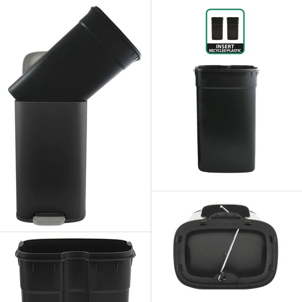 Stalowy kosz na śmieci z pedałem w kolorze matowej czerni 50 l   Akira – Spirella-image-2