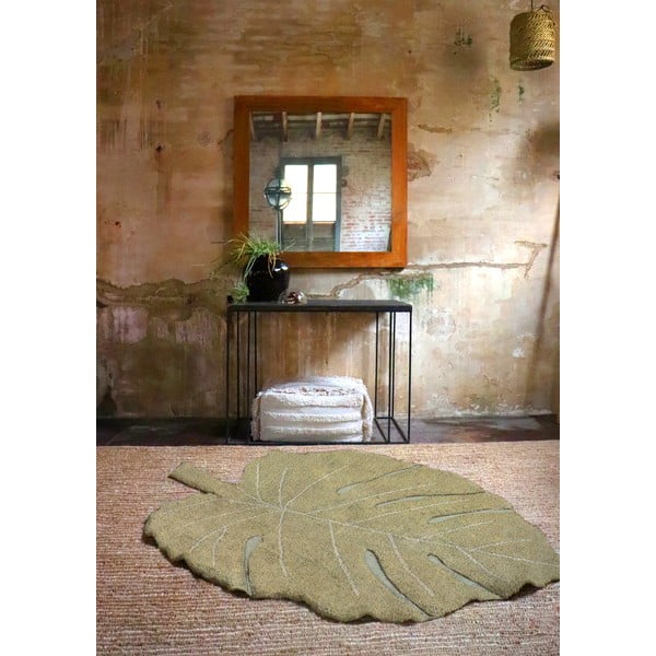 Bawełniany dywan dziecięcy w kolorze khaki tkany ręcznie odpowiedni do prania 120x180 cm Monstera Olive – Lorena Canals-image-4
