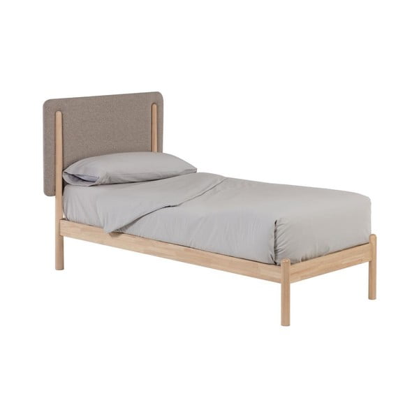 Szaro-naturalne łóżko z drewna kauczukowego ze stelażem 90x190 cm Shayndel – Kave Home