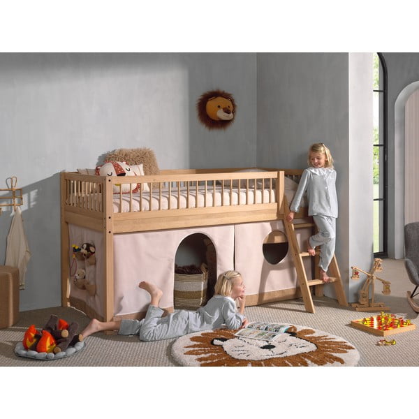 Podwyższone łóżko dziecięce z litego drewna dębowego 90x200 cm Forrest – Vipack-image-1