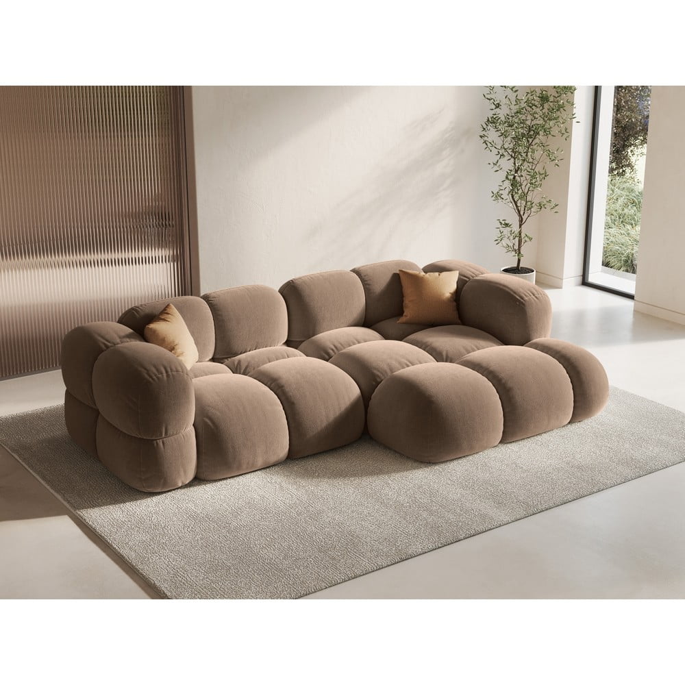 Brązowy aksamitny narożnik (prawostronny/z szezlongiem) Loretto – Cosmopolitan Design (zdjęcie 5)