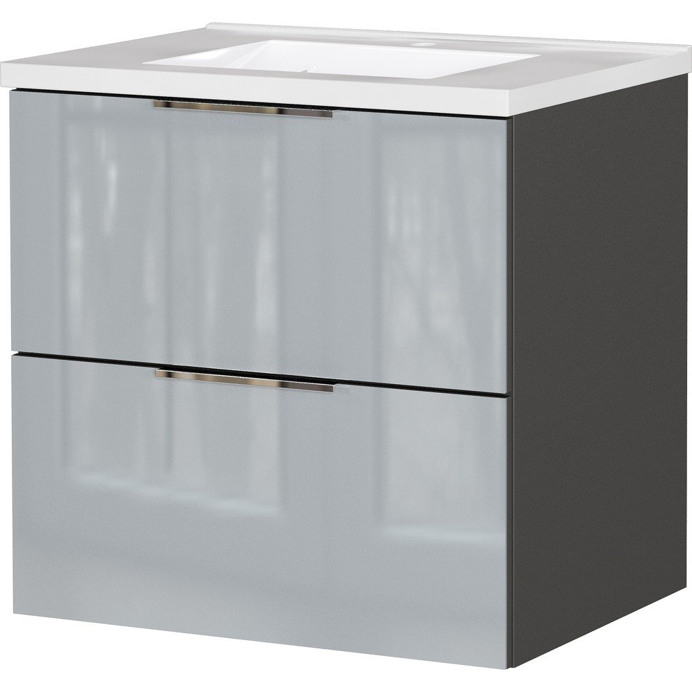 Szara wisząca szafka pod umywalkę z połyskiem 61x61 cm Celano – Germania