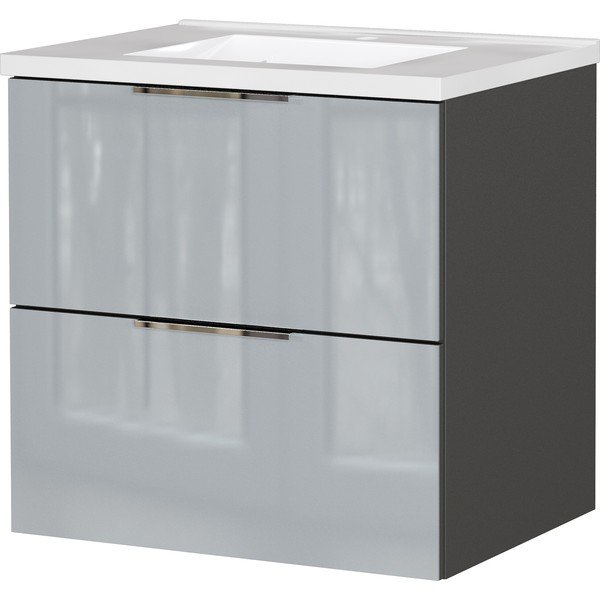 Szara wisząca szafka pod umywalkę z połyskiem 61x61 cm Celano – Germania