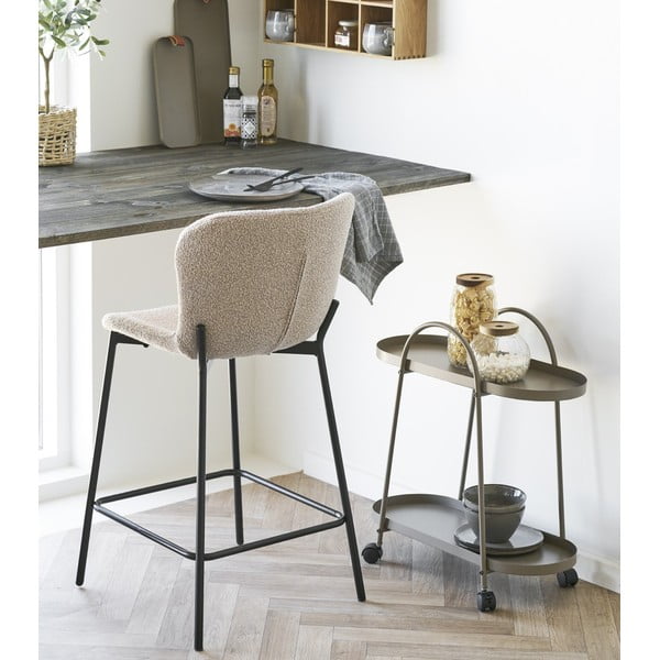 Beżowy tapicerowany hoker (wysokość siedziska 65 cm) Maceda – House Nordic-image-1