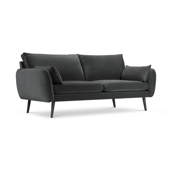 Ciemnoszara aksamitna sofa z czarnymi nogami Kooko Home Lento, 198 cm-image-2