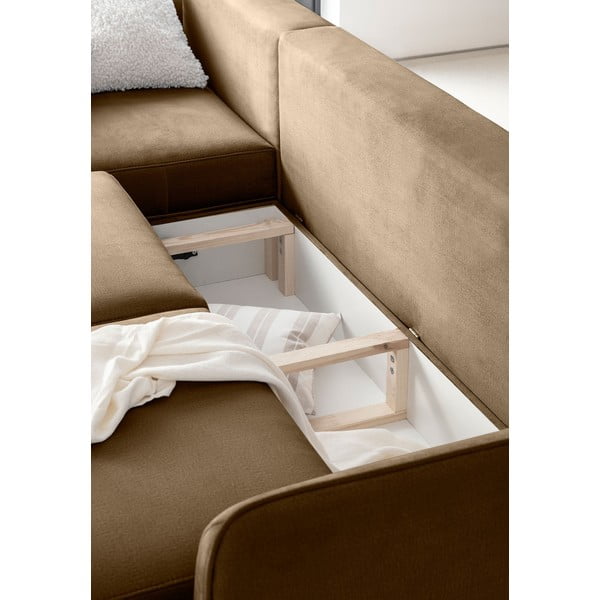 Jasnobrązowy aksamitny rozkładany/ze schowkiem narożnik (lewostronny/z szezlongiem) Silva – ELTAP-image-3