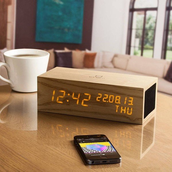Głośnik Oak Click Clock z budzikiem z pomarańczowym LED-image-1