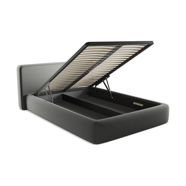 Szare tapicerowane łóżko dwuosobowe ze schowkiem i stelażem 140x200 cm Kiana – Makamii-image-3