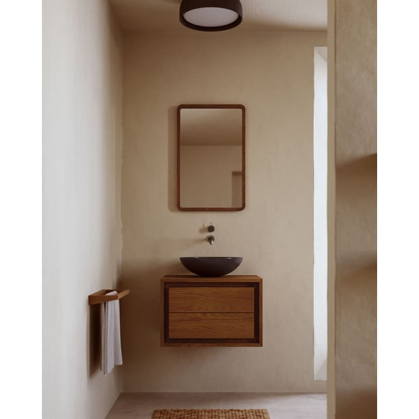 Ciemnobrązowa wisząca szafka pod umywalkę z litego drewna tekowego 60x40 cm Kenta – Kave Home-image-4