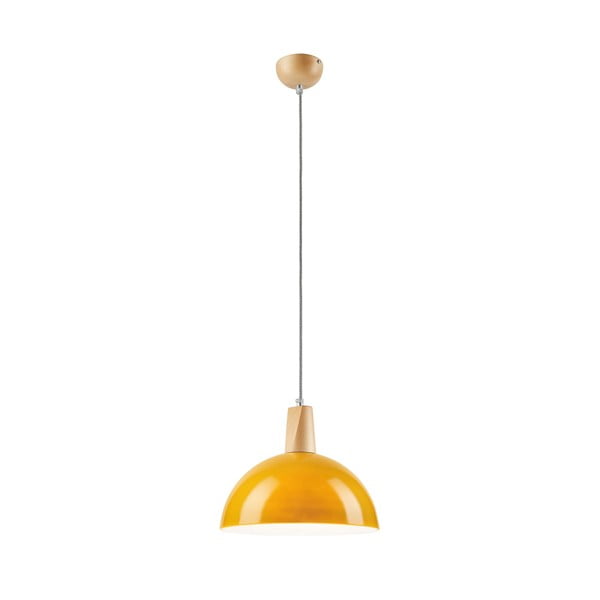 Żółta lampa wisząca ze szklanym kloszem − LAMKUR