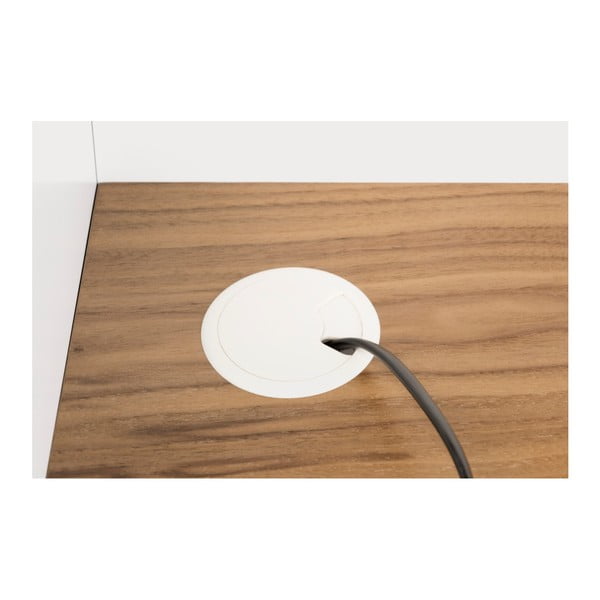 Białe biurko z detalami w dekorze drewna orzecha TemaHome Volga Walnut-image-4