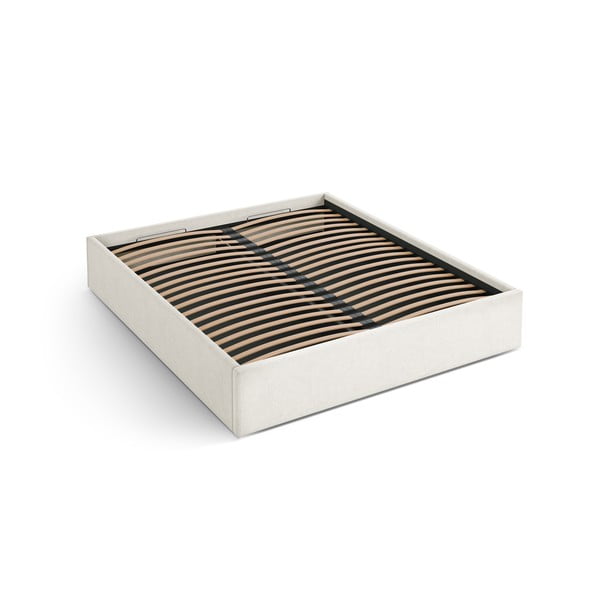 Kremowe tapicerowane łóżko dwuosobowe ze schowkiem/bez zagłówka ze stelażem 140x200 cm Susan – Micadoni 