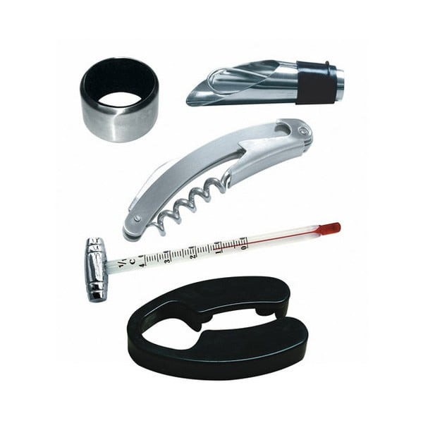 Zestaw: termometr, korkociąg, nożyk do folii i nalewak Jocca