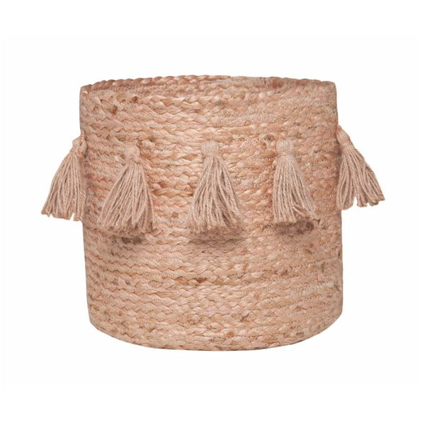 Różowy koszyk tkany ręcznie z włókien konopnych Nattiot, Ø 30 cm