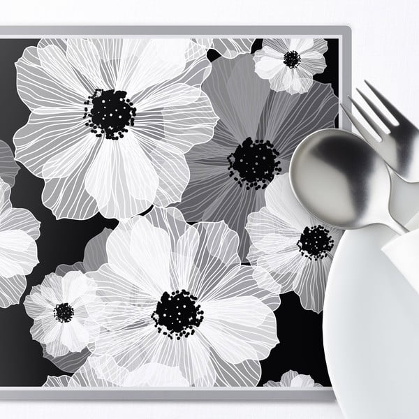 Zestaw 2 mat stołowych Grey Flower, 20x20 cm