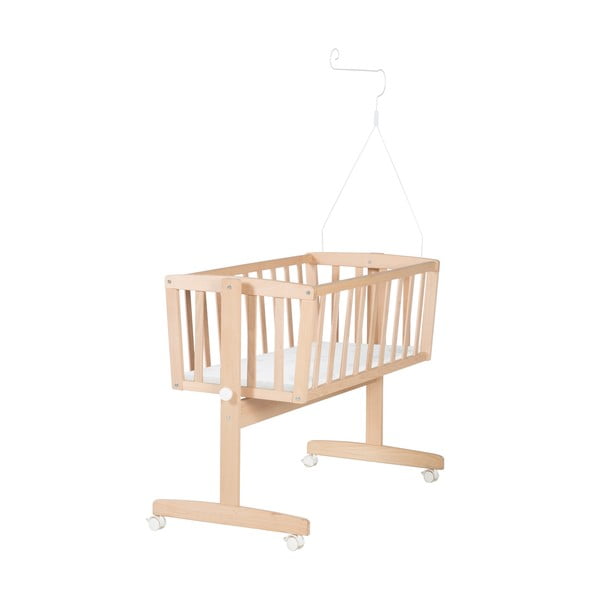 Kołyska z litego drewna bukowego na kółkach/z baldachimem 40x90 cm w naturalnym kolorze Adam and Owl – Roba-image-3