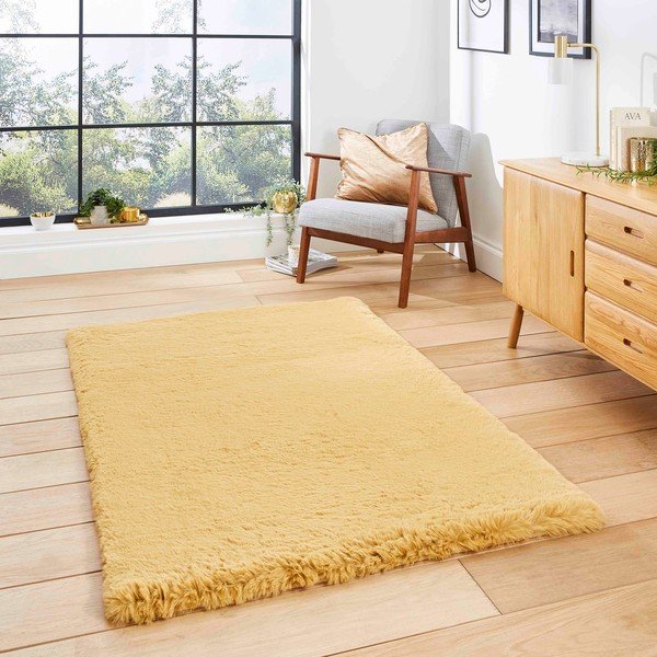 Musztardowy dywan 80x150 cm Super Teddy – Think Rugs-image-1