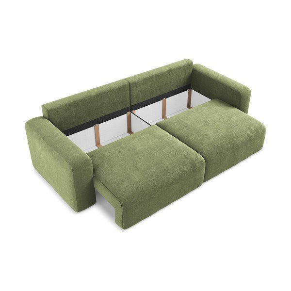 Zielona rozkładana/ze schowkiem sofa z tkaniny szenilowej 252 cm Kona – Makamii-image-4
