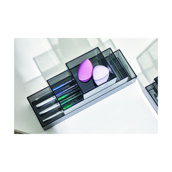 Organizery łazienkowe na kosmetyki z plastiku z recyklingu w kolorze matowej czerni zestaw 3 szt. Stack & Slide – iDesign-image-3