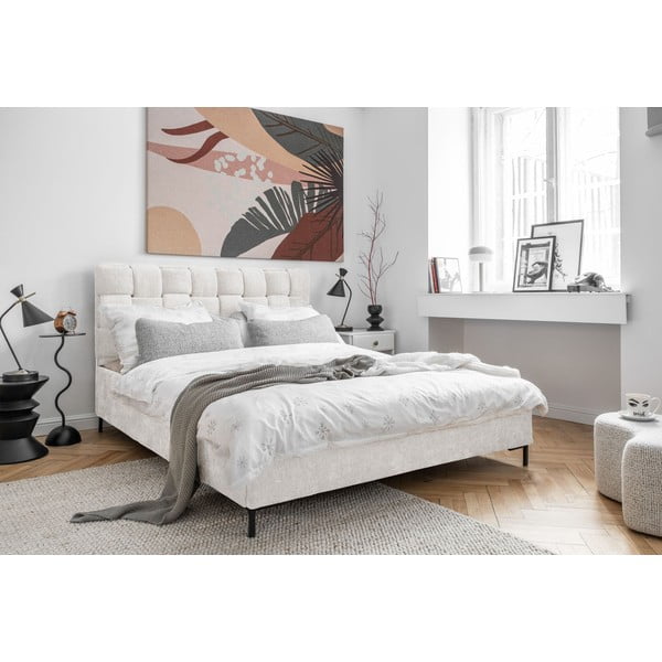 Kremowe tapicerowane łóżko dwuosobowe ze stelażem 160x200 cm Eve – Miuform-image-3