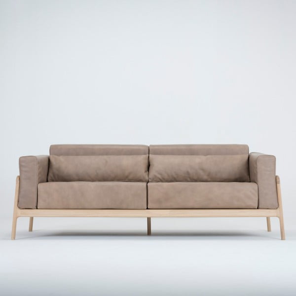 Jasnobrązowa sofa z bawolej skóry z konstrukcją z litego drewna dębowego Gazzda Fawn, 210 cm-image-4