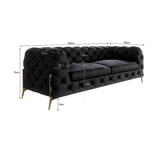 Czarna aksamitna sofa 225 cm Chelsea Bis – Ropez-image-4