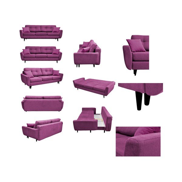 Fioletowa 3-osobowa sofa rozkładana z czarnymi nogami Mazzini Sofas Jasmin-image-1