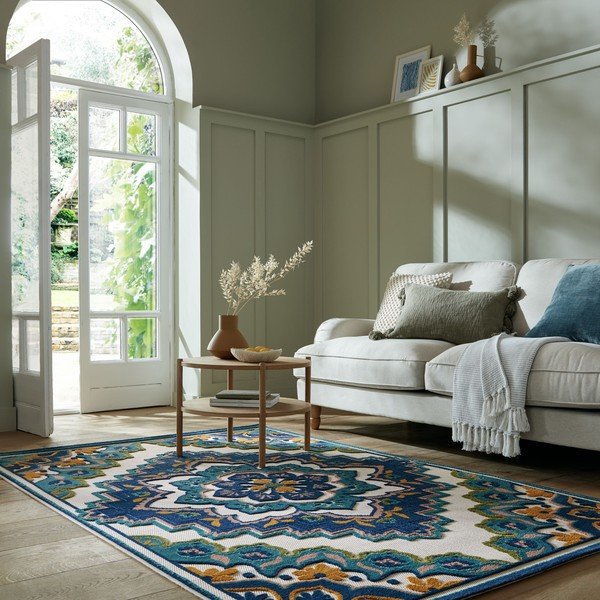 Niebieski dywan odpowiedni na zewnątrz 160x230 cm Beach Floral – Flair Rugs-image-1