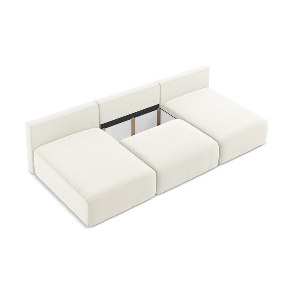Kremowy aksamitny rozkładany/ze schowkiem narożnik (w kształcie litery U) Kalena – Makamii-image-4