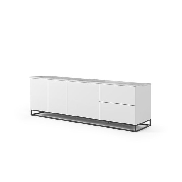 Matowa biała szafka pod TV z białym blatem z dekorem marmuru TemaHome Join, 200x65 cm-image-2