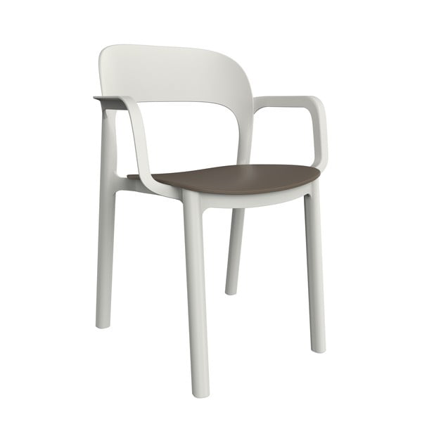 Zestaw 4 białych krzeseł ogrodowych z brązowym siedziskiem i podłokietnikami Resol Ona
