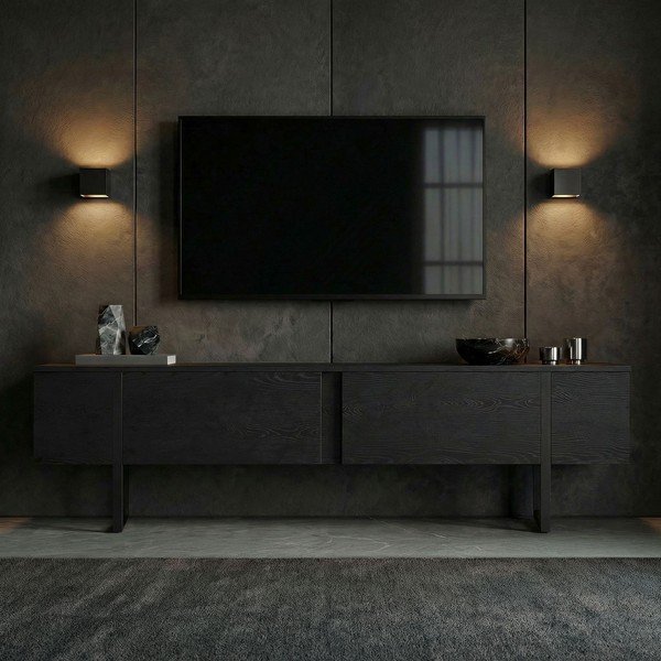 Czarna szafka pod TV 180x50x30 cm Onera – Kalune Design-image-1