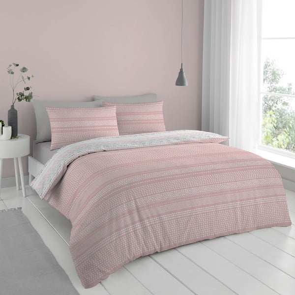 Różowo-szara pościel 200x135 cm Banded Spots – Cloudsoft-image-1