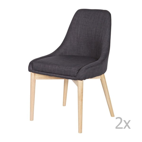 Zestaw 2 szarych krzeseł drewnianych Kobe Dark Grey
