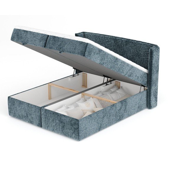 Niebieskie łóżko boxspring ze schowkiem 180x200 cm Passion – Maison de Rêve-image-3