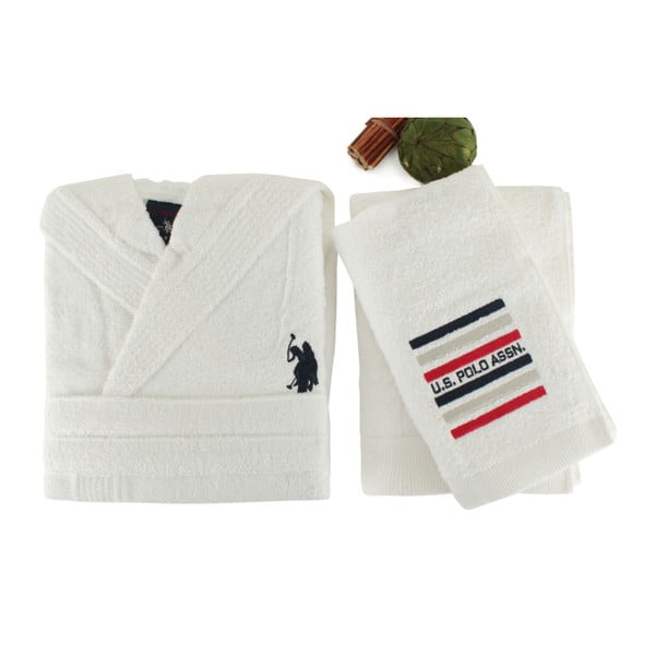 Zestaw damskiego szlafroka i 2 ręczników US Polo Lutsen White, roz. L