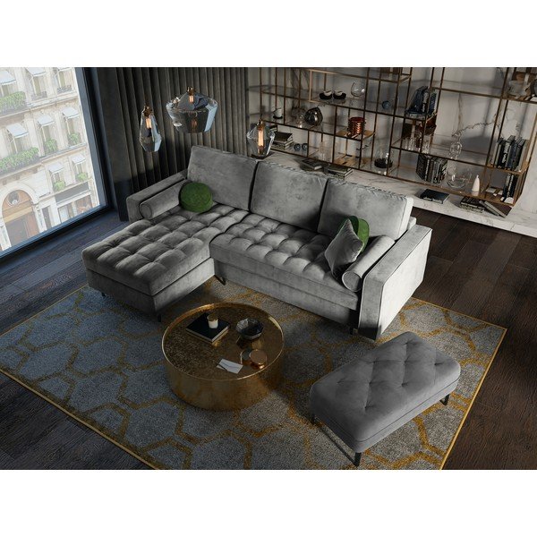 Jasnoszary aksamitny rozkładany narożnik Milo Casa Santo, lewostronny-image-1