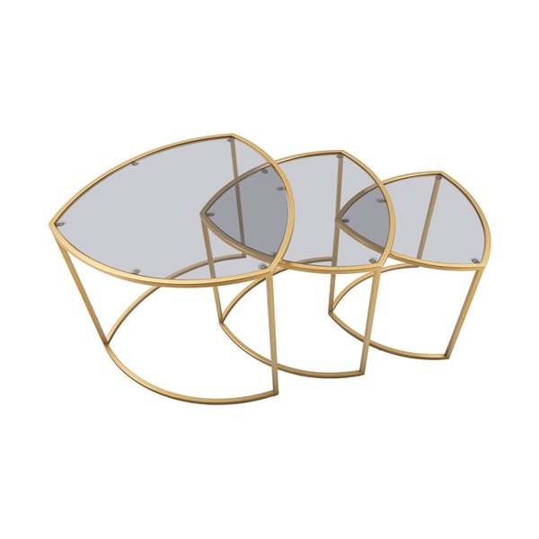 Okrągłe stoliki w kolorze złota ze szklanym blatem zestaw 3 szt. ø 60 cm Triangle – Mauro Ferretti-image-3