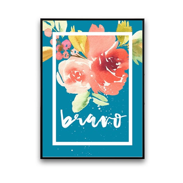Plakat z kwiatami Bravo, niebieskie tło, 30 x 40 cm